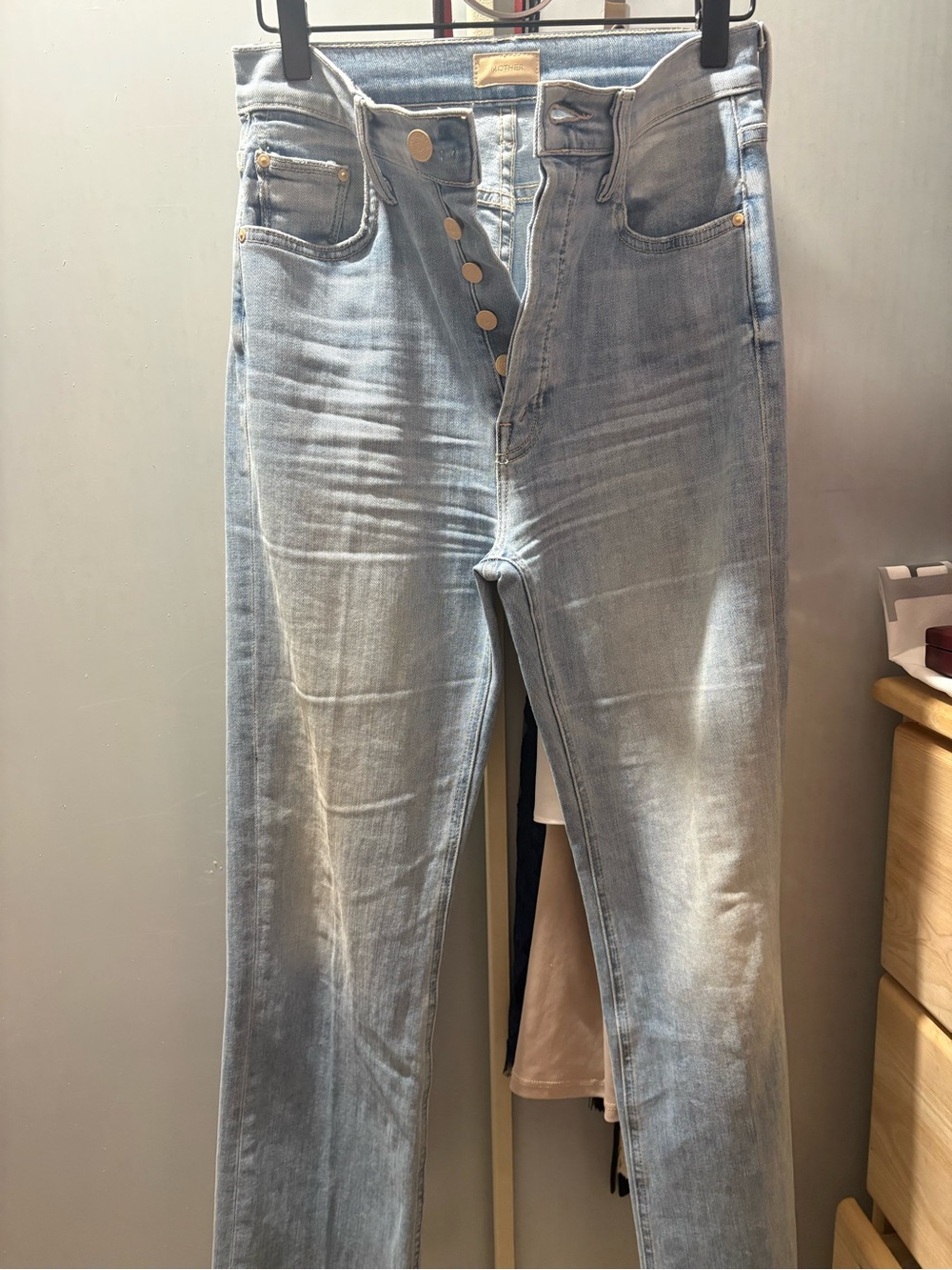 MOTHER The Tripper Ankle Fray light blue jeans